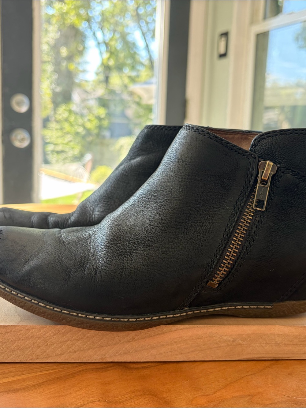 Dansko Black Leather Ankle Boots with Side Zip